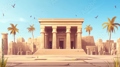 Ancient Egyptian Architectural Elements With Hieroglyphs And Decorative Symbols