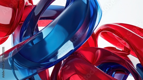 Smooth Red and Blue Curves in Modern Abstract Digital Artwork