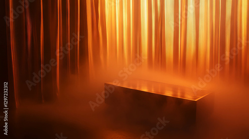 Mystical podium with fog and soft lighting ambiance for creative design
