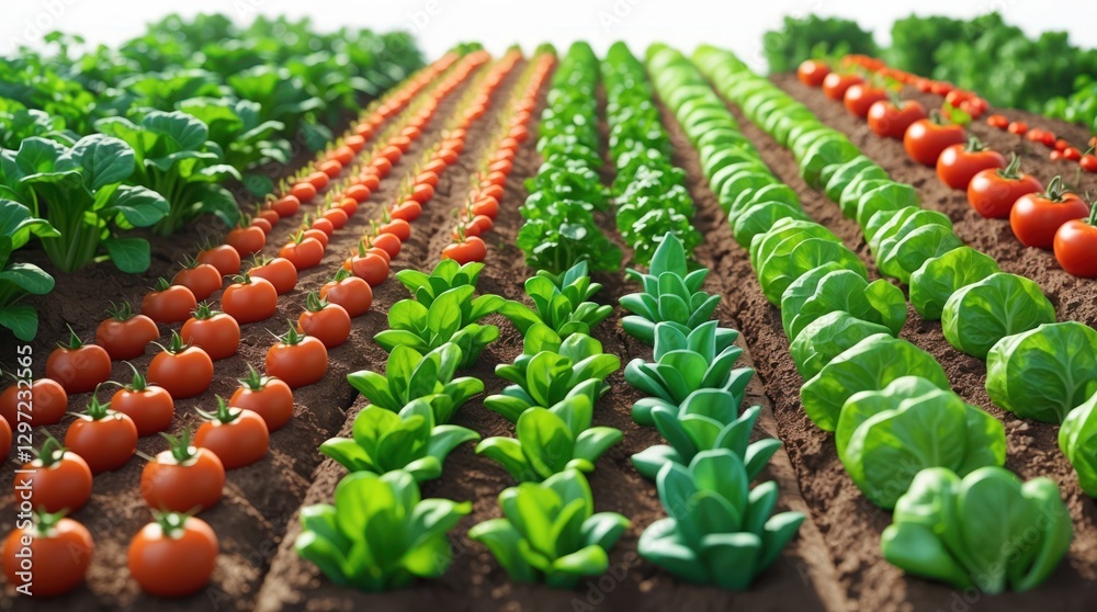 Obraz premium Organic Farming: Rows of Fresh Vegetables in a Neatly Arranged Garden, Perfect for Agriculture