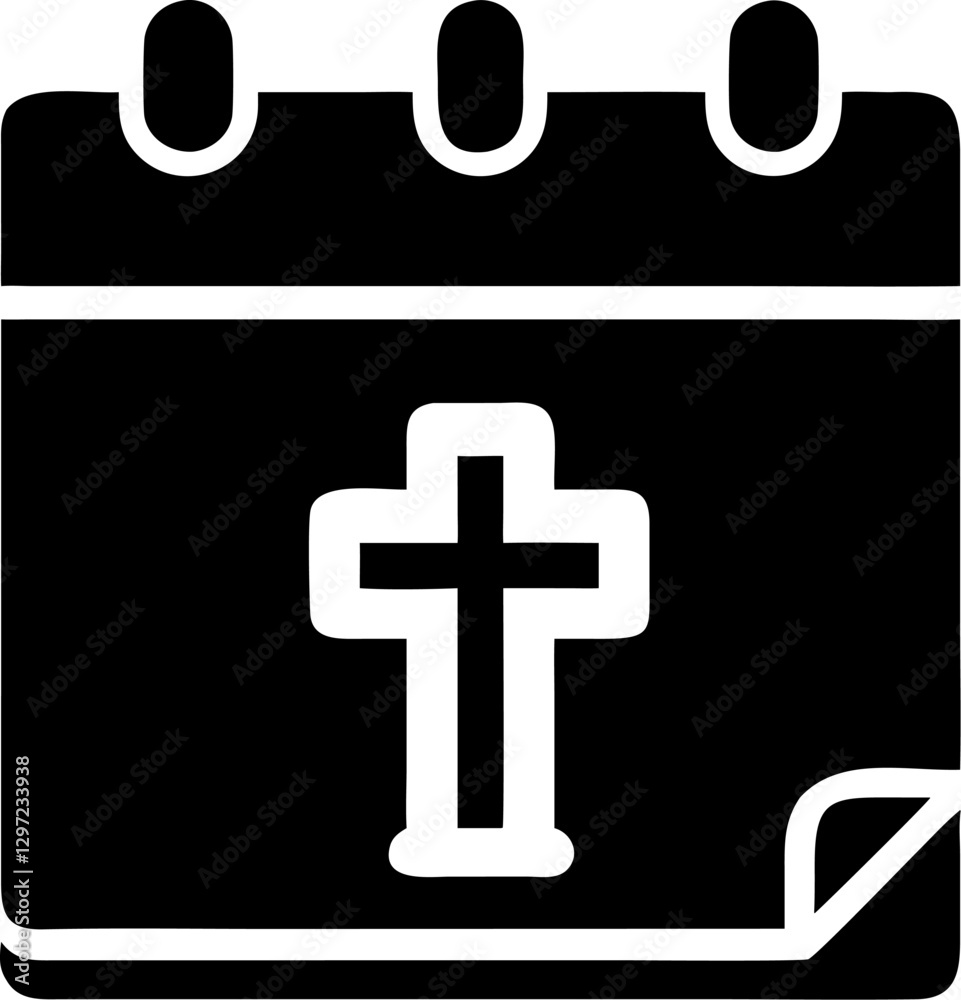 Easter Day glyph color icon. Calendar page with Christian crucifix. Silhouette symbol on black background. Negative space. Vector illustration sign on a white background Easter Day glyph color icon. Calendar page with Christian crucifix. Silhouette symbol on black background. Negative space. Vector illustration sign on a white background