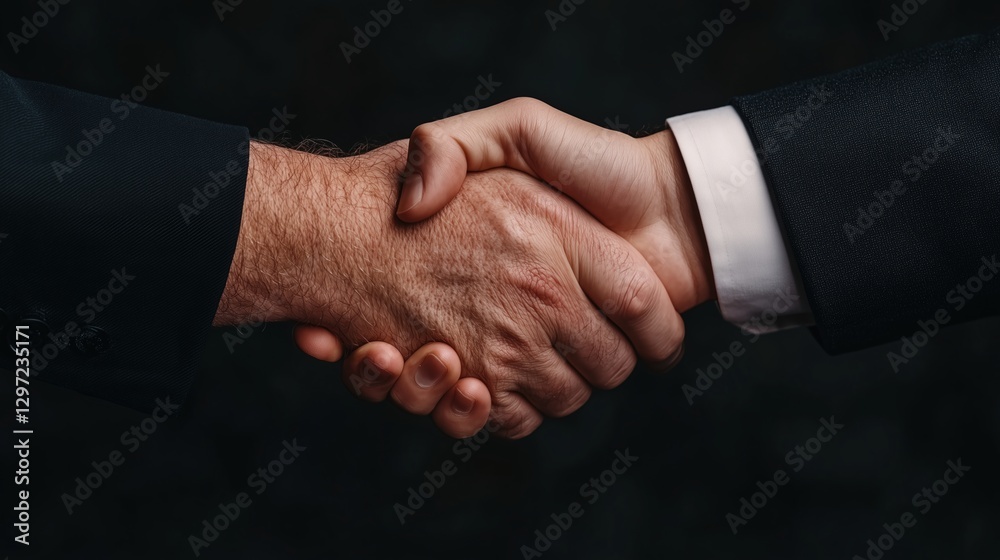 Two people shaking hands in a formal setting during a business agreement Two people shaking hands in a formal setting during a business agreement