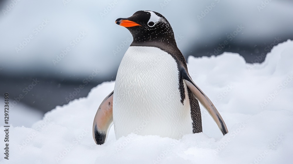 Obraz premium Portrait of a Gentoo Penguin in Antartica: A Captivating Wildlife Scene Amidst the Cold, White Snow