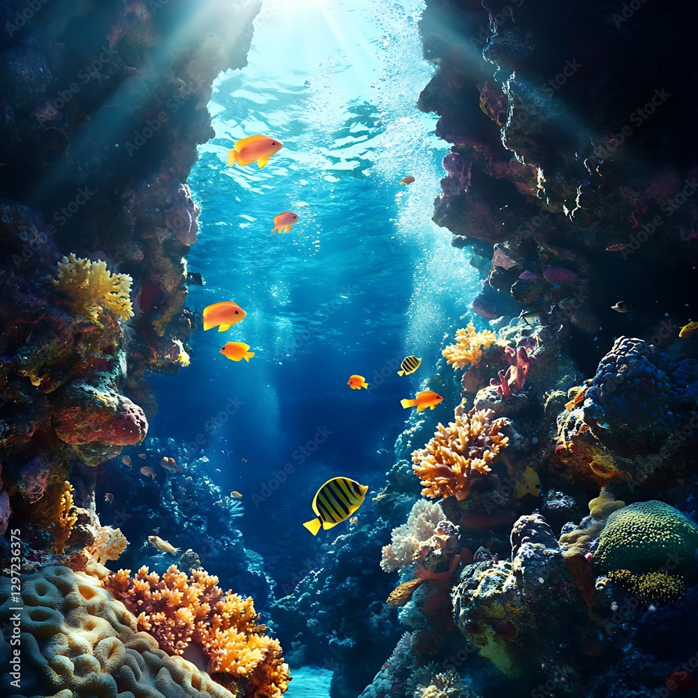 Fototapeta premium Diving Adventure Colorful Coral Reefs Exotic Fish Underwater Exploration
