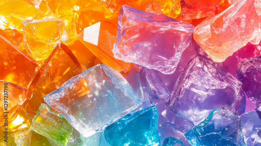Vibrant colored glass shards set against bright background for creative design Vibrant colored glass shards set against bright background for creative design