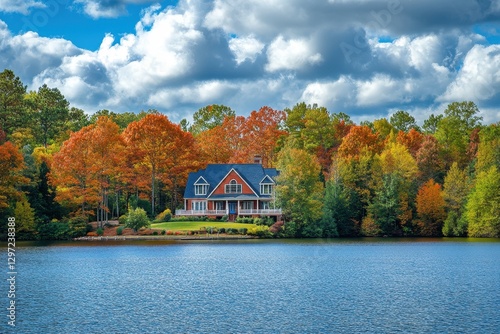 Serene Shoreline Retreat: Scenic House Overlooking Lake Norman's Vibrant Blue Waters and Lush Green Forest in Cornelius, North Carolina