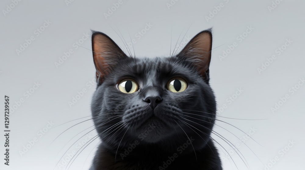 Close-Up Portrait of a Black Cat with Striking Yellow Eyes and Whiskers, Perfect for Pet Lovers Close-Up Portrait of a Black Cat with Striking Yellow Eyes and Whiskers, Perfect for Pet Lovers