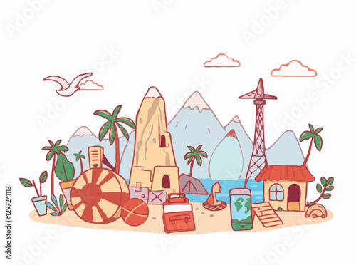 Wallpaper Mural Discover Eco-Friendly Travel Concepts in Vibrant Vector Art Torontodigital.ca