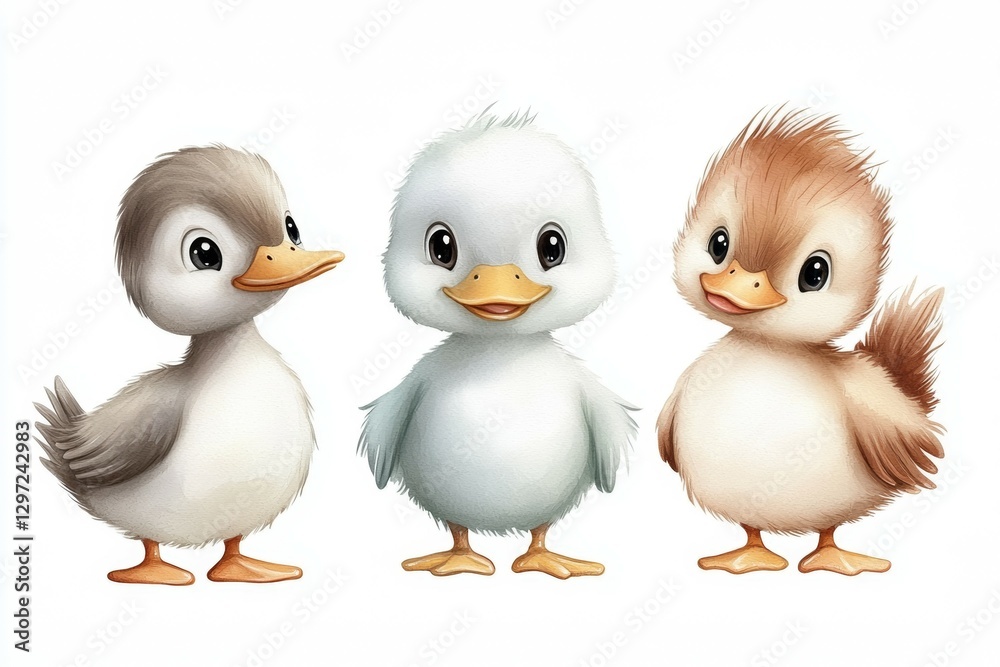 Fototapeta premium Three ducklings are standing next to each other