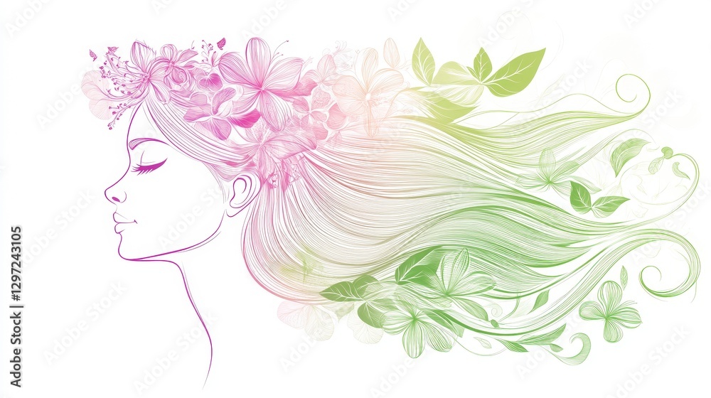 Ethereal Beauty with Floral Elements and Flowing Hair Design Ethereal Beauty with Floral Elements and Flowing Hair Design