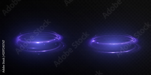 Shiny purple glowing sparkling spiral with magical vector effect of magical sparkling dust particles. Glow effect for game interface design.