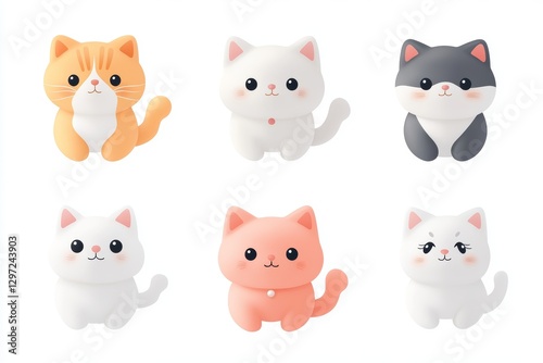 Group of cute cartoon cats are sitting in a row