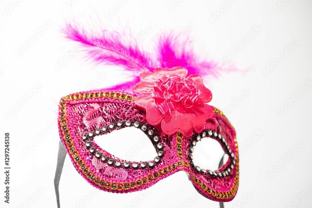 Fototapeta premium Carnival mask, beautiful carnival mask in detail, with white background, selective focus.