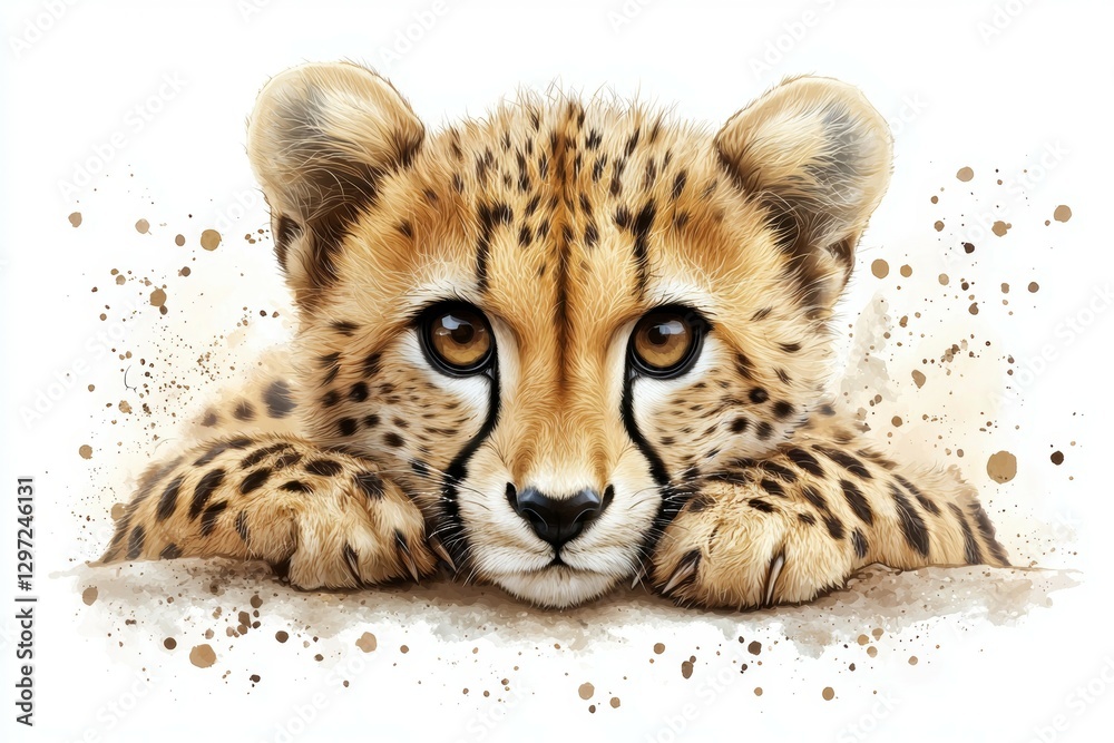 Baby cheetah is laying down on the ground Baby cheetah is laying down on the ground