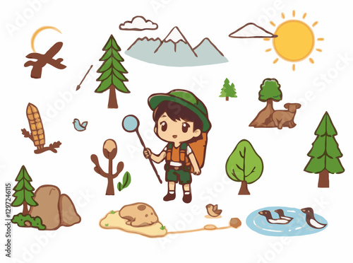 Wilderness Adventure: Eco-friendly Tourism Symbols Vector
