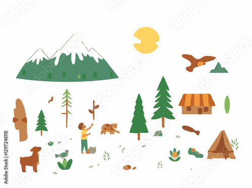 Wilderness Adventure: Eco-friendly Tourism Symbols Vector