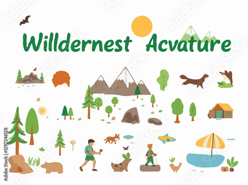 Wilderness Adventure: Eco-friendly Tourism Symbols Vector