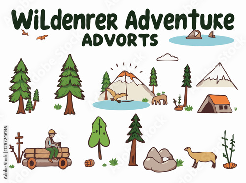 Wilderness Adventure: Eco-friendly Tourism Symbols Vector