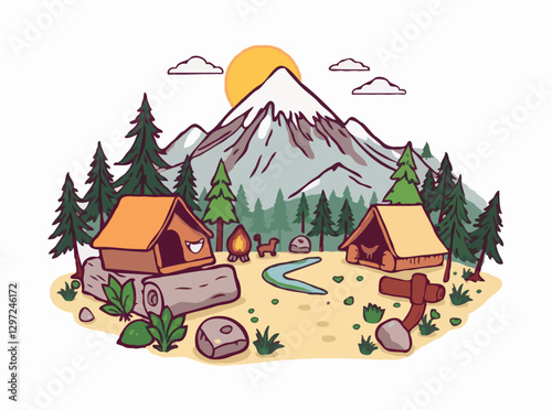 Wilderness Adventure: Eco-friendly Tourism Symbols Vector