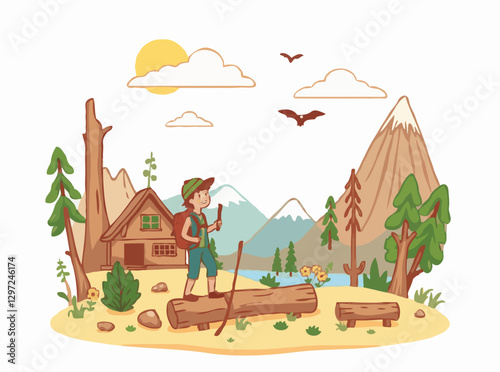 Wilderness Adventure: Eco-friendly Tourism Symbols Vector