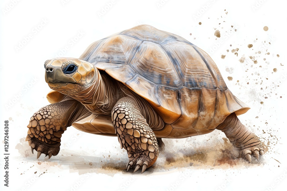 Large tortoise is walking across a sandy beach Large tortoise is walking across a sandy beach