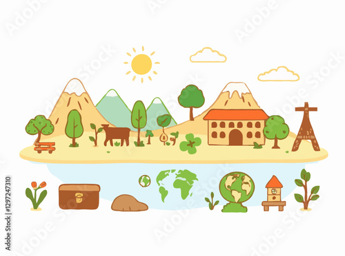 Ecological Tourism Concept - Green Travel Icons Set