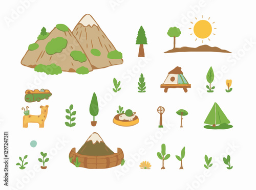 Ecological Tourism Concept - Green Travel Icons Set