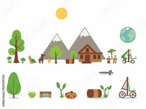 Ecological Tourism Concept - Green Travel Icons Set