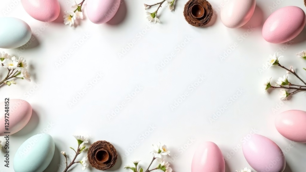 white background with empty space under text with easter eggs on all sides white background with empty space under text with easter eggs on all sides