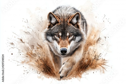 Wallpaper Mural Wolf is running through a field of dirt Torontodigital.ca