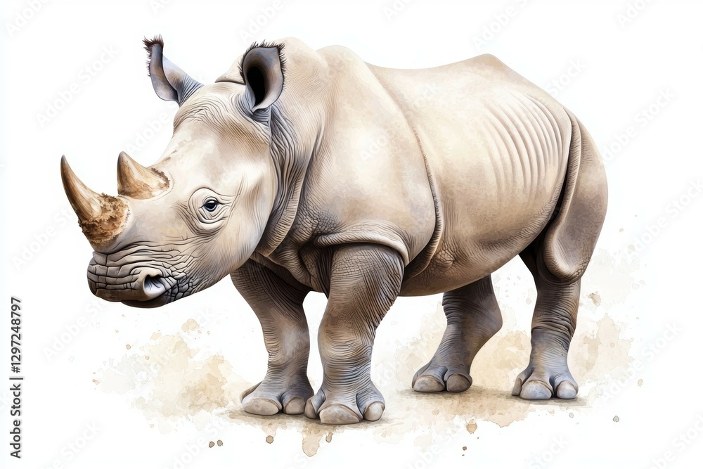Fototapeta premium White rhino with a horn on its head
