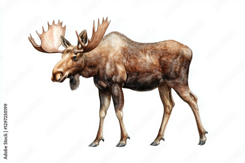 Fototapeta premium Large brown moose with a large antler on its head