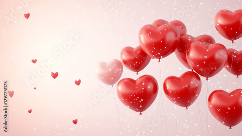 Heart-Shaped Balloons Floating Against a Soft Pink Background