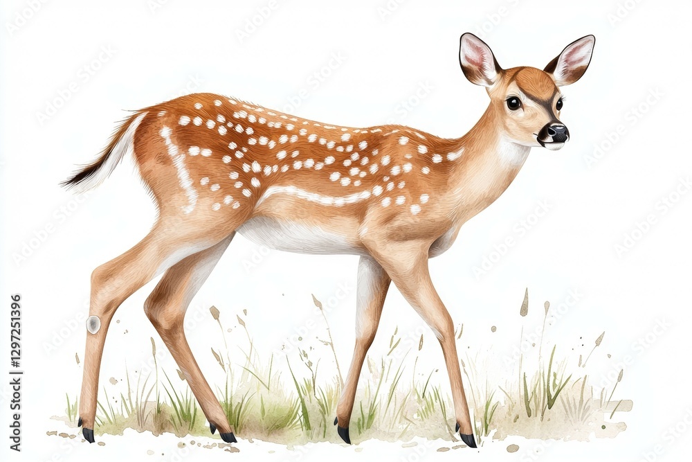 Deer with white spots on its back walks through a field Deer with white spots on its back walks through a field
