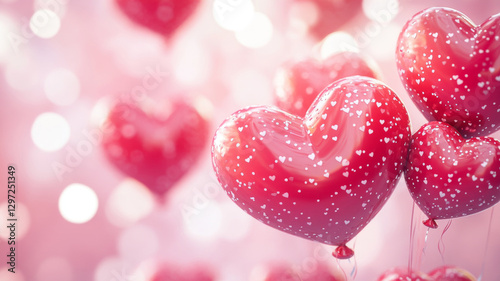 Heart-Shaped Balloons Floating Against a Soft Pink Background