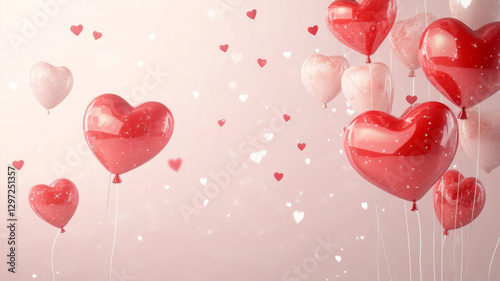 Heart-Shaped Balloons Floating Against a Soft Pink Background