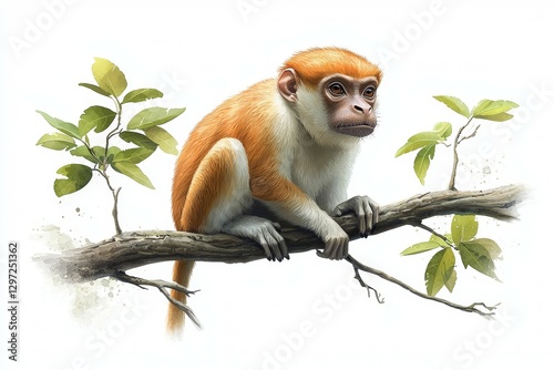 Monkey is sitting on a branch of a tree