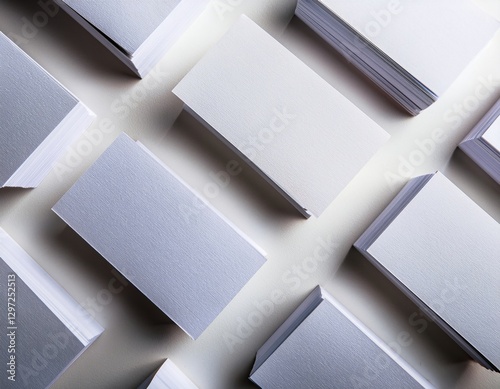 Blank business cards arranged neatly on a light surface for design or printing purposes  mockup