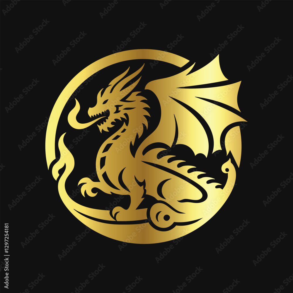 Fototapeta premium Elegant Chinese Dragon Gold Icon