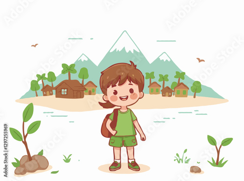 Green Vacation Eco-Tourism Vector Graphic