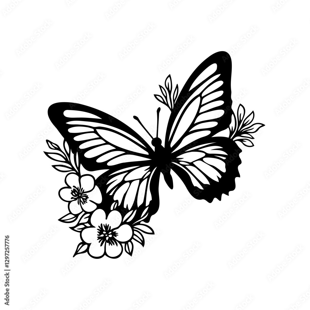 Obraz premium Floral butterfly, Butterfly with flower wing, vector illustration