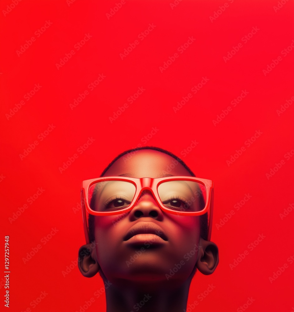 African Child with Red Glasses on Red Background created with Generative AI Technology, ai, generative African Child with Red Glasses on Red Background created with Generative AI Technology, ai, generative
