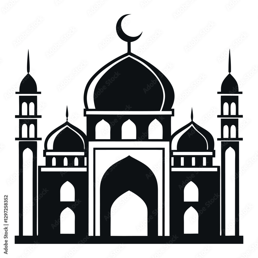 Silhouette of a Mosque with Minarets Symbolizing Islamic Architecture and Culture Silhouette of a Mosque with Minarets Symbolizing Islamic Architecture and Culture