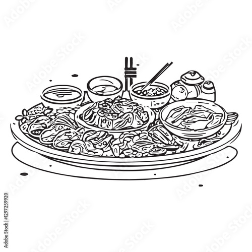 food, chinese, asian, background, restaurant, cooking, meal, design, cuisine, delicious, gourmet, dinner, dish, asia, plate, tasty, noodle, yellow, lunch, thai, traditional, vector, vegetable, table, 