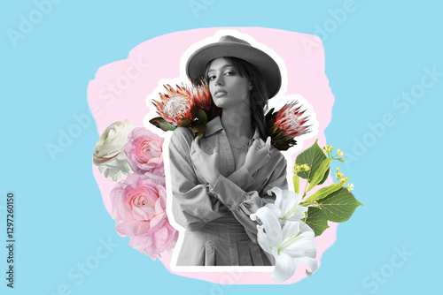 Collage with young woman an...