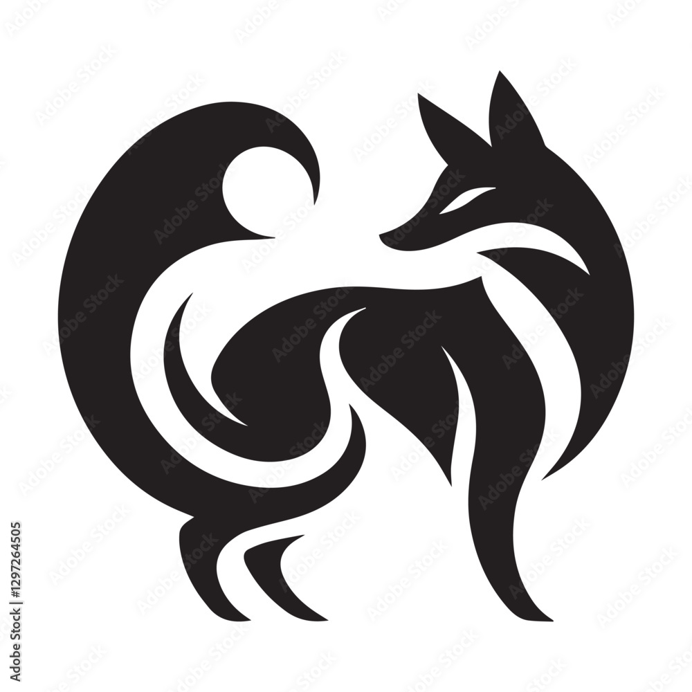 Elegant Black Fox Silhouette Minimalist Abstract Design with Sharp Lines Elegant Black Fox Silhouette Minimalist Abstract Design with Sharp Lines
