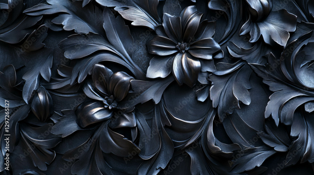 Obraz premium Elegant metal floral design with intricate cutout patterns on dark background