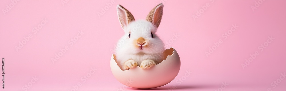 Obraz premium small cute bunny sitting in a egg shell for a background on easter 