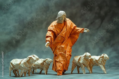 silhouette of JESUS ​​with lambs in paper technique