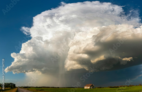 Obraz na płótnie Imminent supercell storm looming over a farmhouse in the countryside w salonie